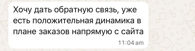 Client WhatsApp message reporting positive momentum in orders coming directly from the website.